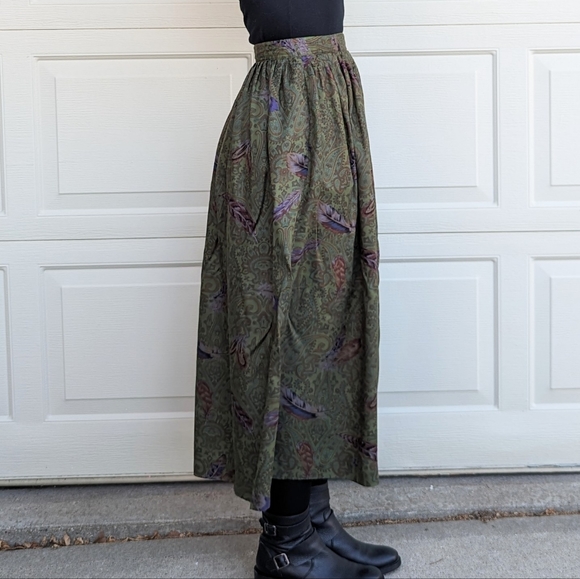 vintage FEATHER PRINT maxi skirt S (A10) - Picture 6 of 11
